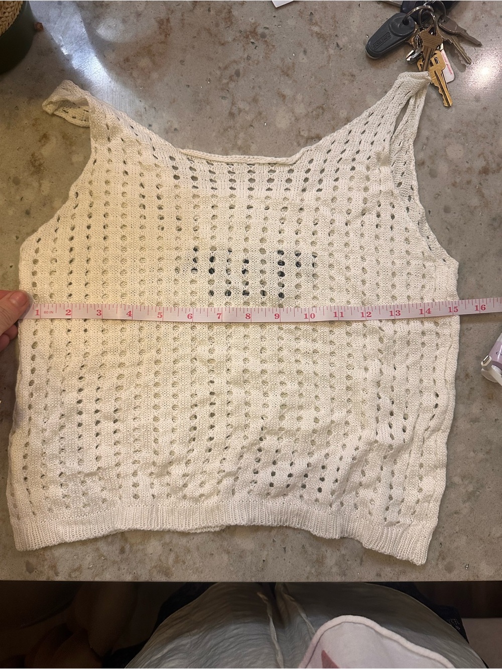 FASHION SHIRT Cream Open-Knit Milano Logo Tank - Picture 4 of 5